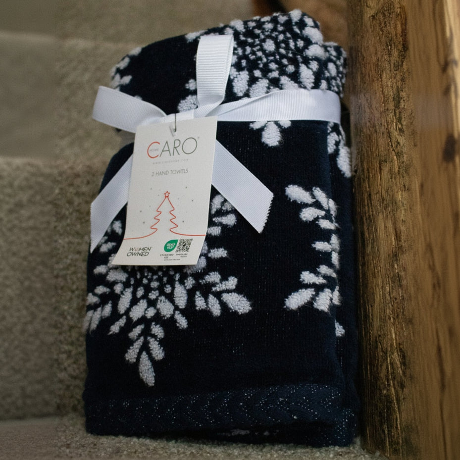 Caro Home Set of 2 Hand Towels in Navy Blue with Snowflake Design