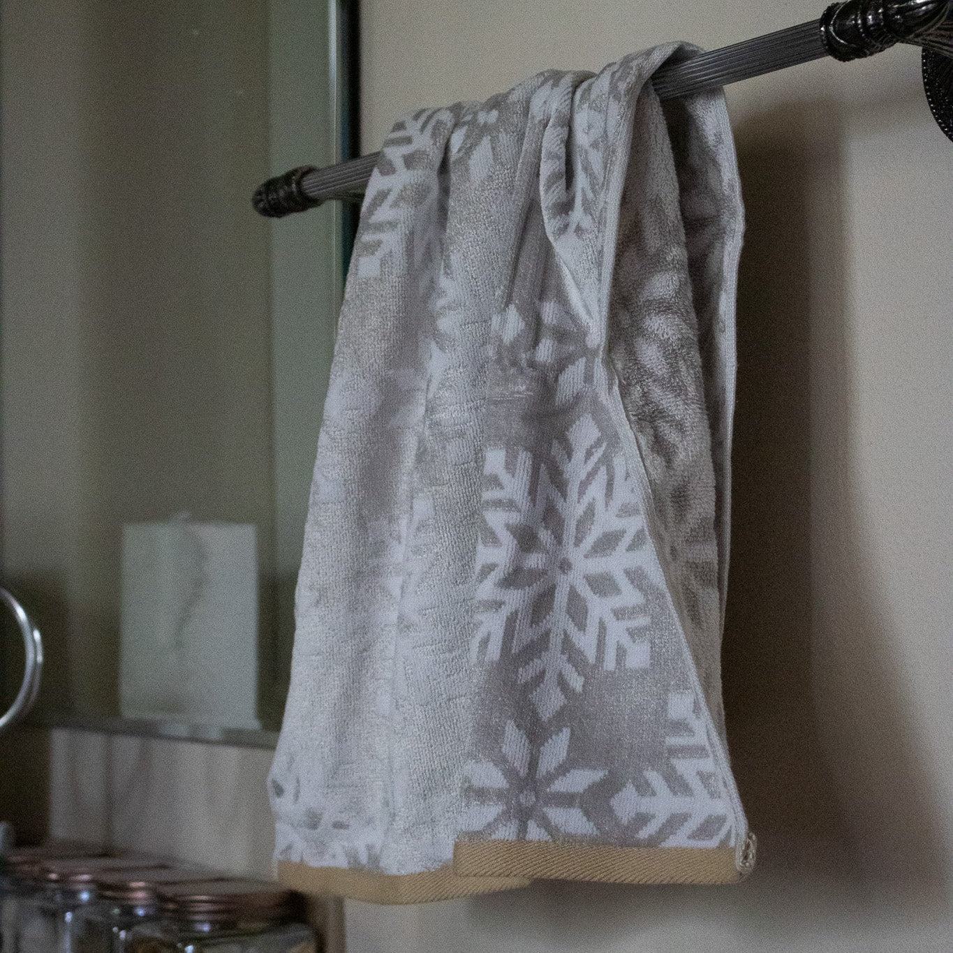 Winter Dreams Elegant Set of 2 Silver Hand Towels with Snowflakes