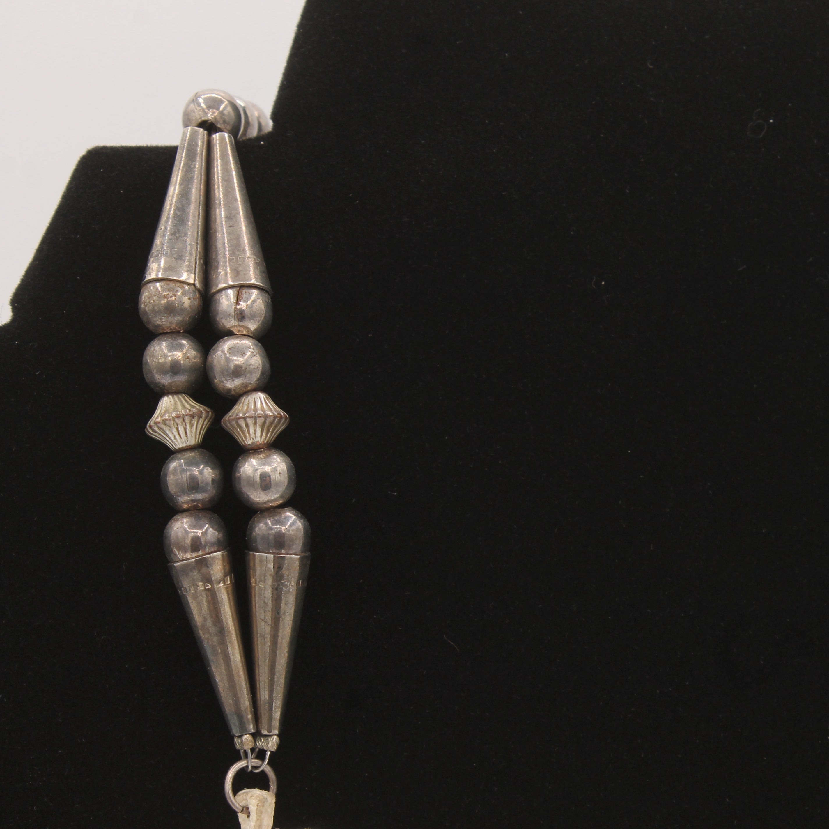 Vintage Hand-stitched On Deer Skin Yei Necklace With Navajo Pearls