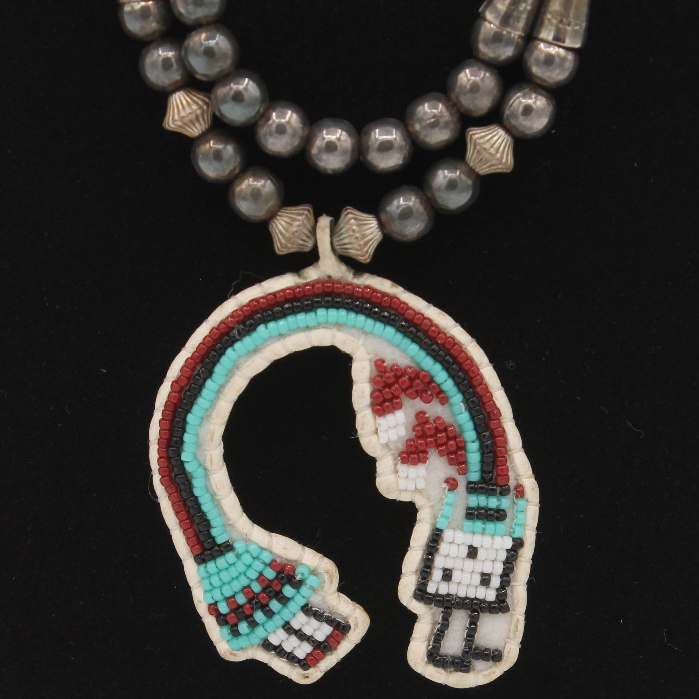 Vintage Hand-stitched On Deer Skin Yei Necklace With Navajo Pearls