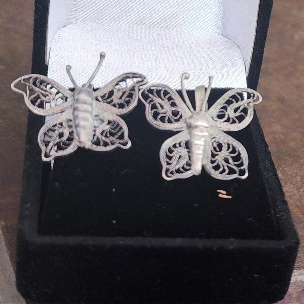 Vintage Sterling Silver Butterfly Screw Backs Earrings
