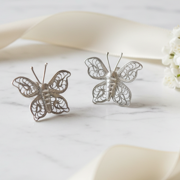 Vintage Sterling Silver Butterfly Screw Backs Earrings