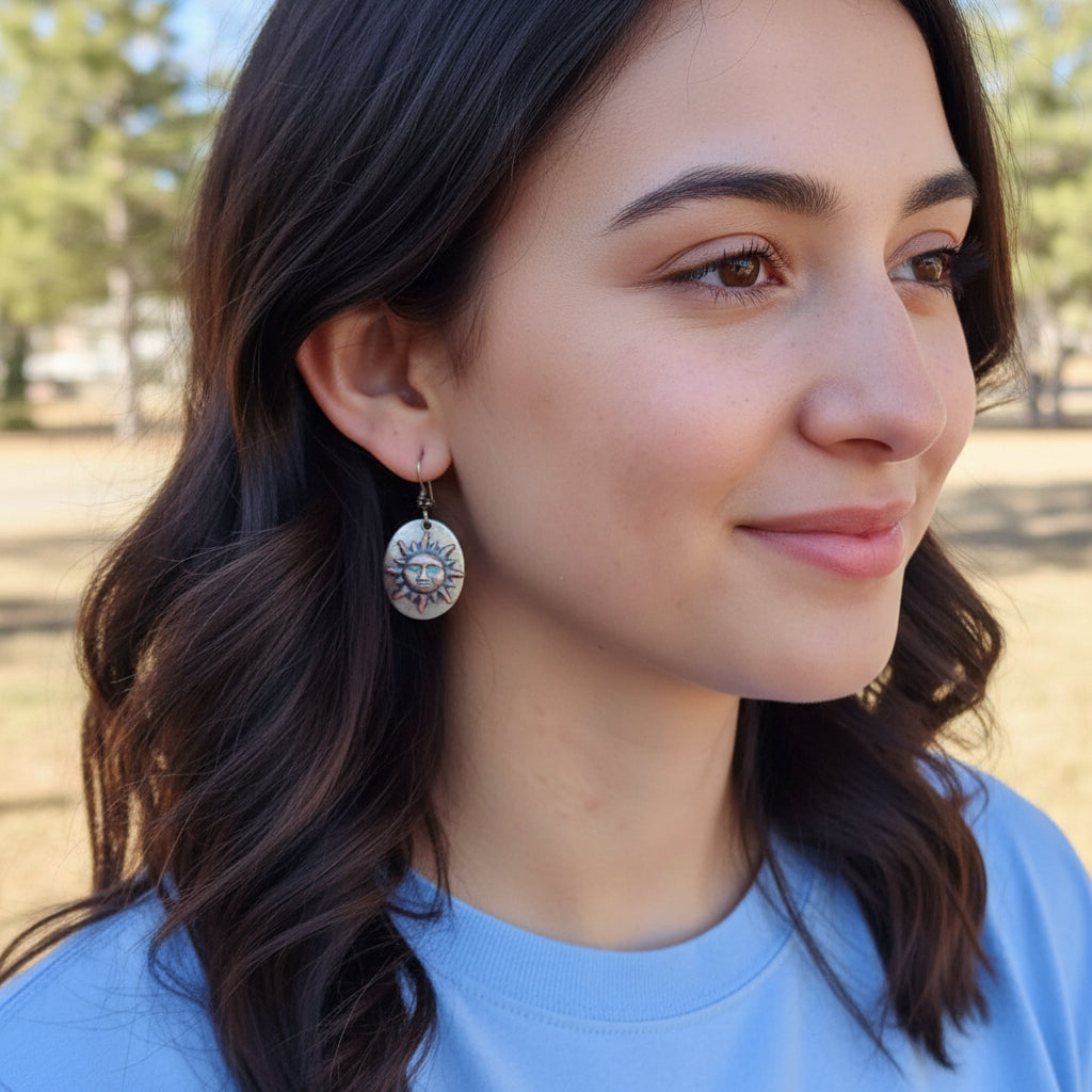 Navajo Zuni Sterling Silver Sun Earrings