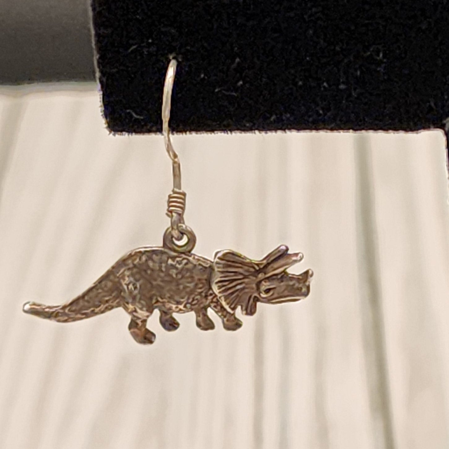 Dinosaur Dangle Earrings Triceratops Silver Tone Cute Animal Drop Earrings Fun Jewelry