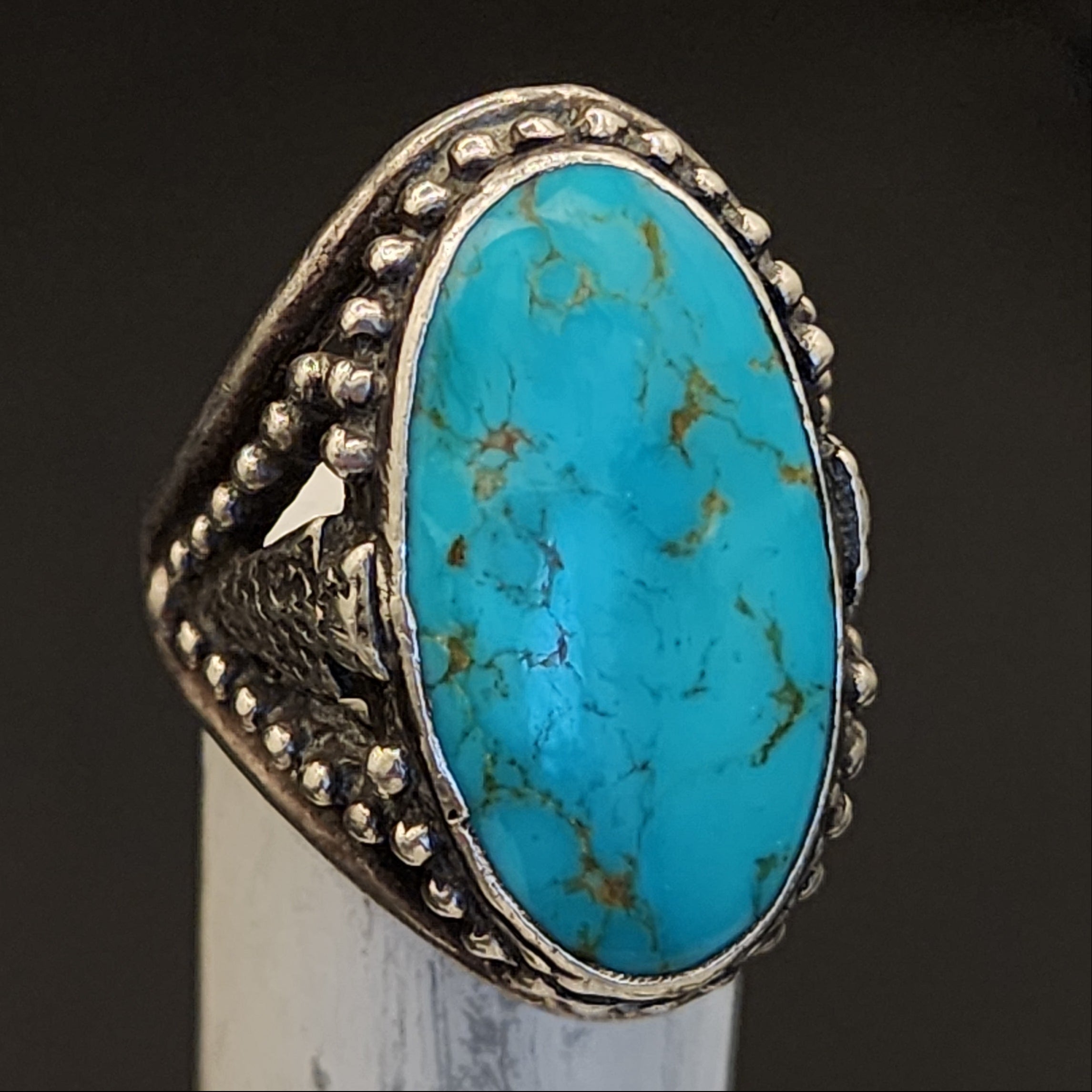 Rare Vintage Native American Navajo 1950s Turquoise Arrow Sterling Ring Size 10.5