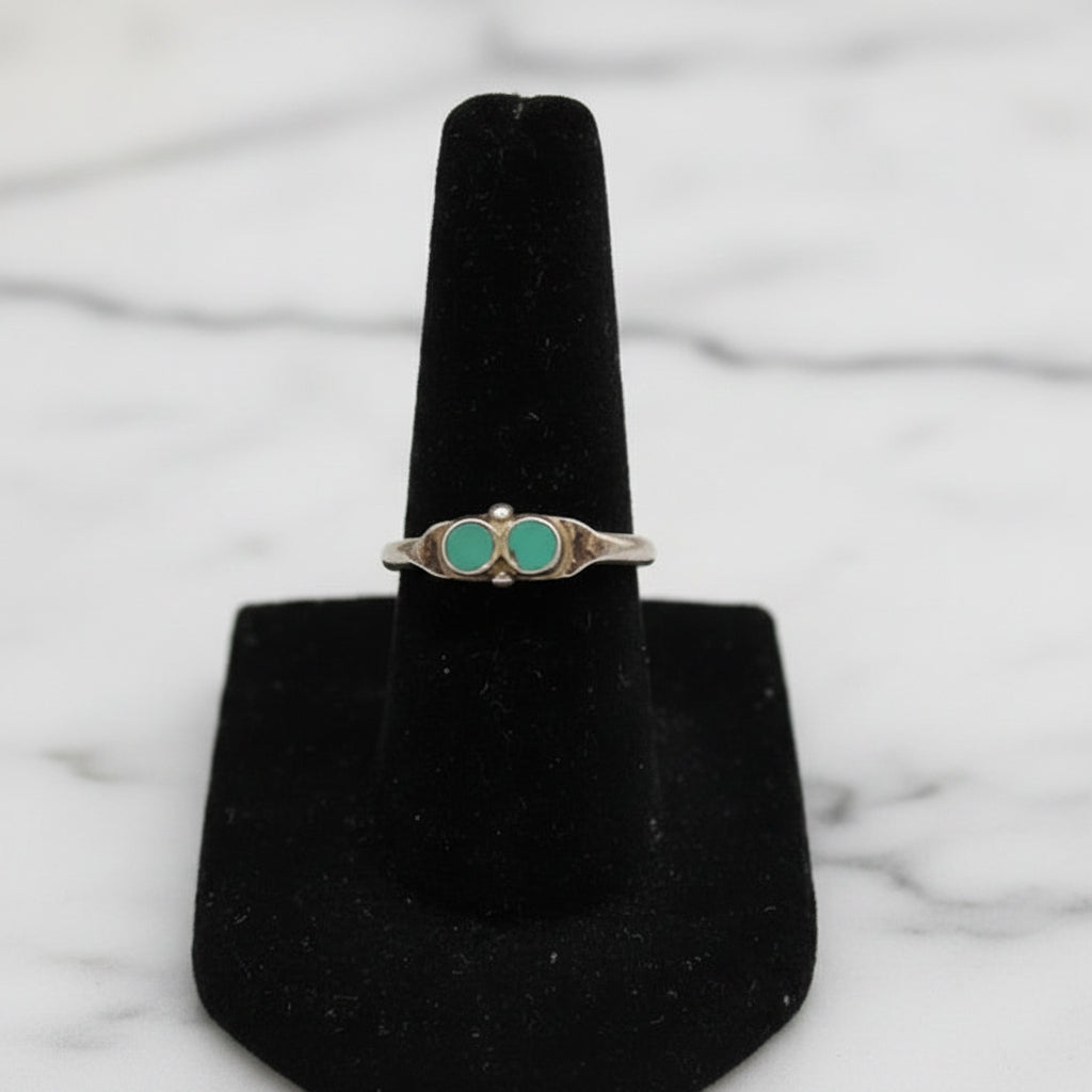Hachita Turquoise Dots Sterling Silver Ring Turquoise Gemstones Sleek Size 7