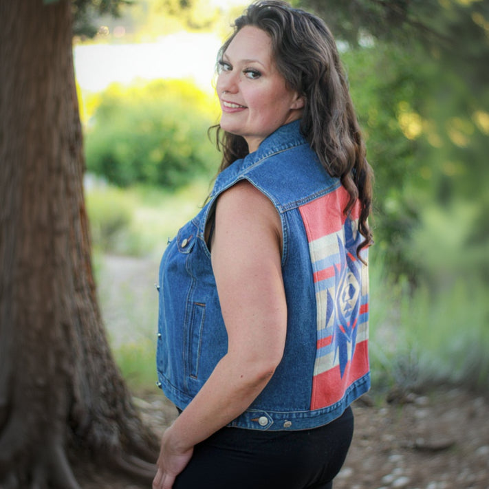 Pendleton Denim Jean Vest with with Native American Wool Accent Vintage