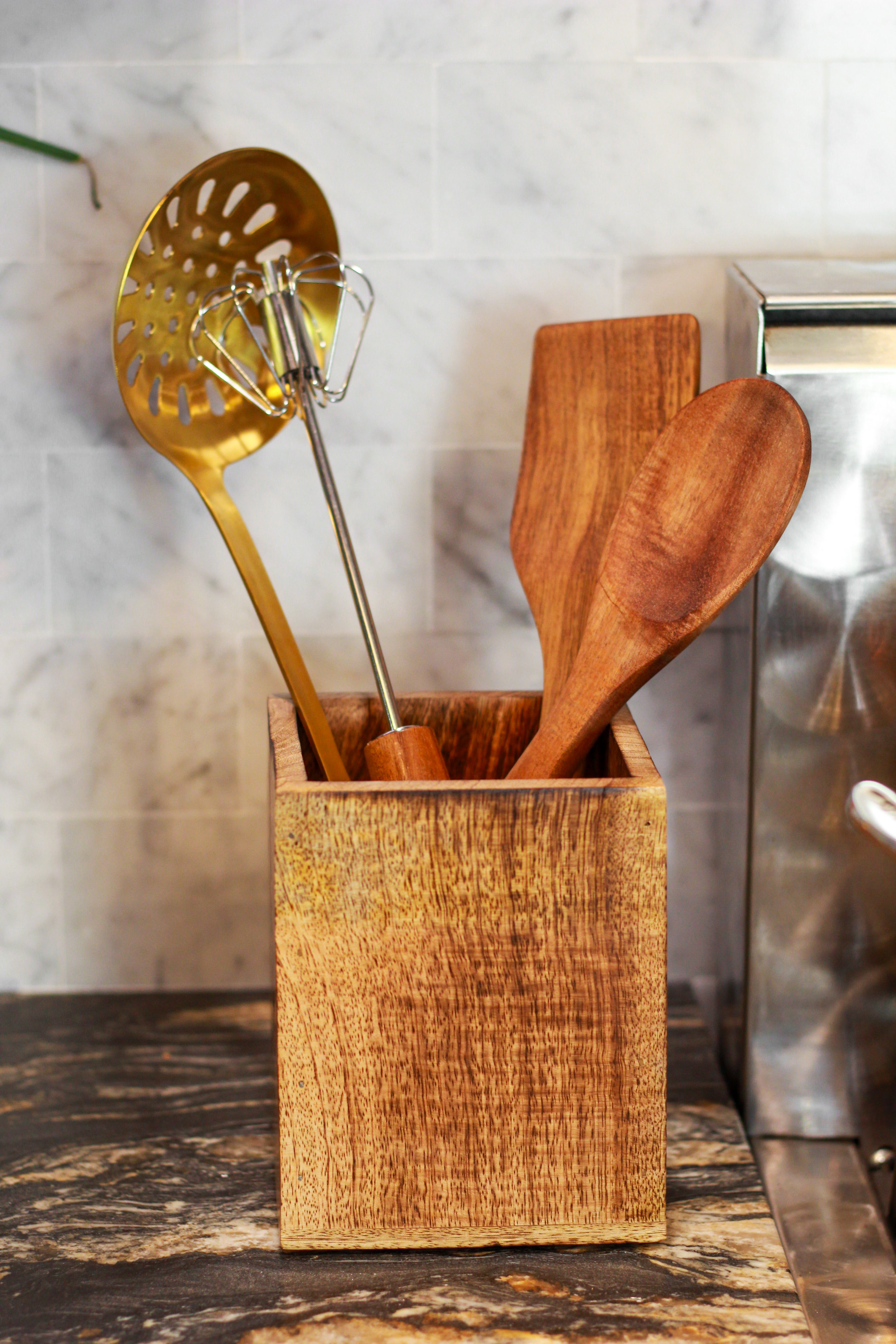 Samhita Mango Brand Wood Utensil Holder Kitchen Container for Cooking Tools