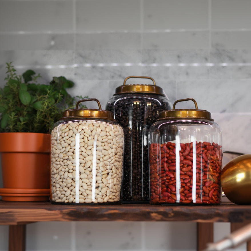 Premium Set of 2 Crown & Ivy Canisters with Metal Bronzed Lid