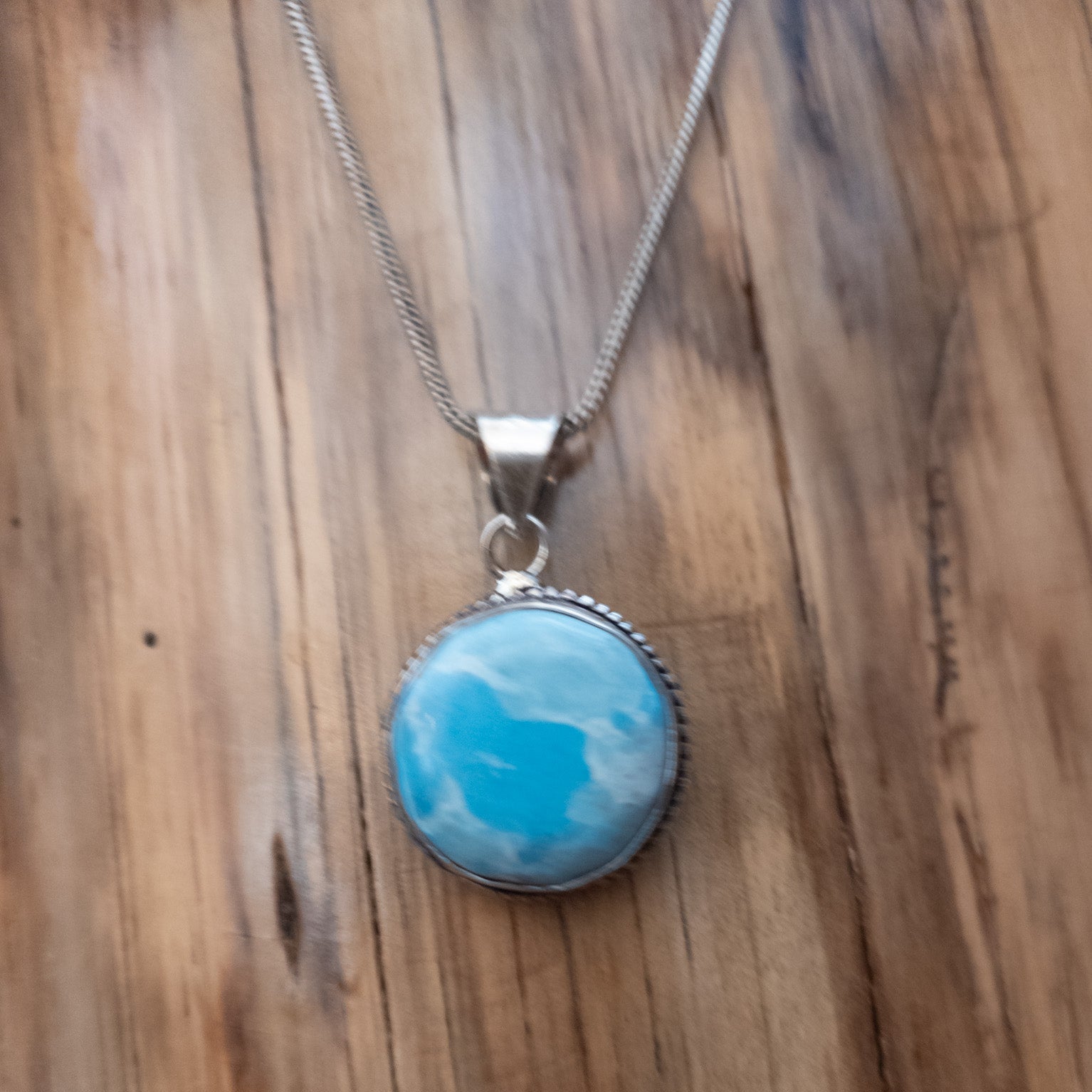 Twisted Sterling Silver Frame with Oval Larimar Necklace