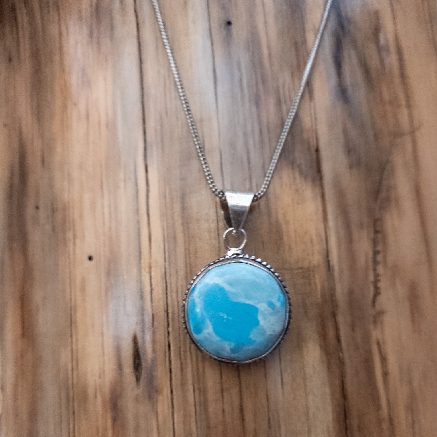 Twisted Sterling Silver Frame with Oval Larimar Necklace