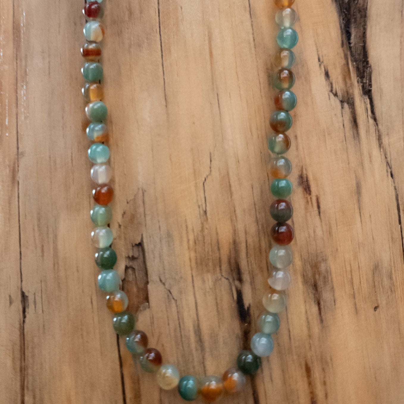 Round Green Brown Blue & Grey Multicolored Stones Necklace
