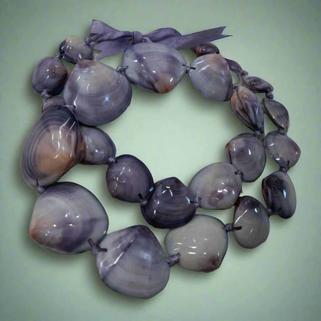 Purple, White Clam Shell Hawaiian Lei Necklace