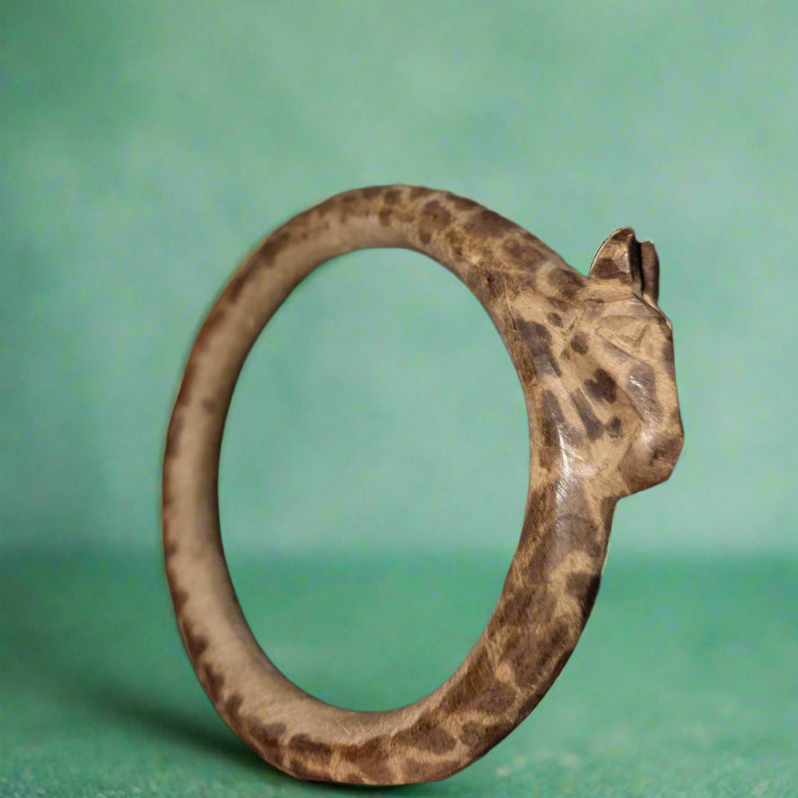 Carved Wood Giraffe Bangle Bracelet Vintage Safari Animal Tribal Art