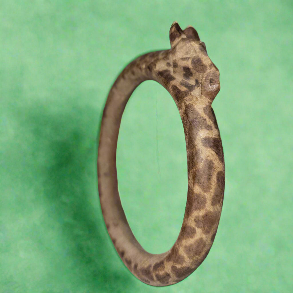 Carved Wood Giraffe Bangle Bracelet Vintage Safari Animal Tribal Art