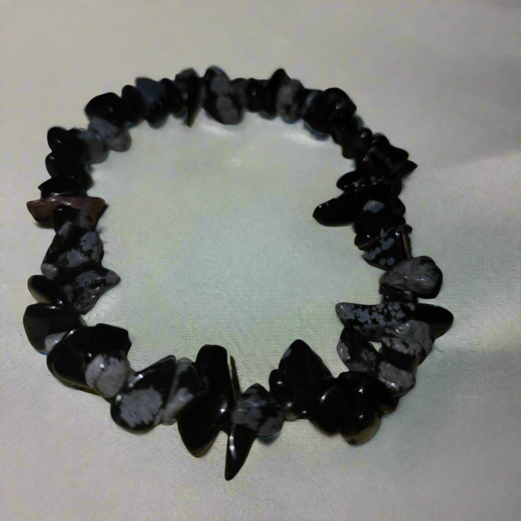 Healing Snowflake Obsidian Beaded Stretchy Bracelet