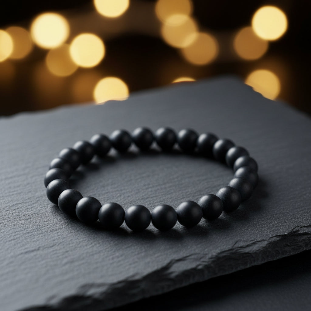 Black Shungite Beaded Stretchy Bracelet