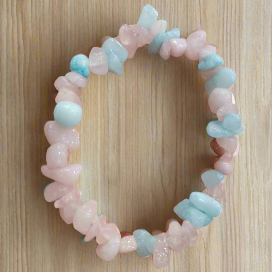 Rose Quartz and Aquamarine Stretchy Bracelet