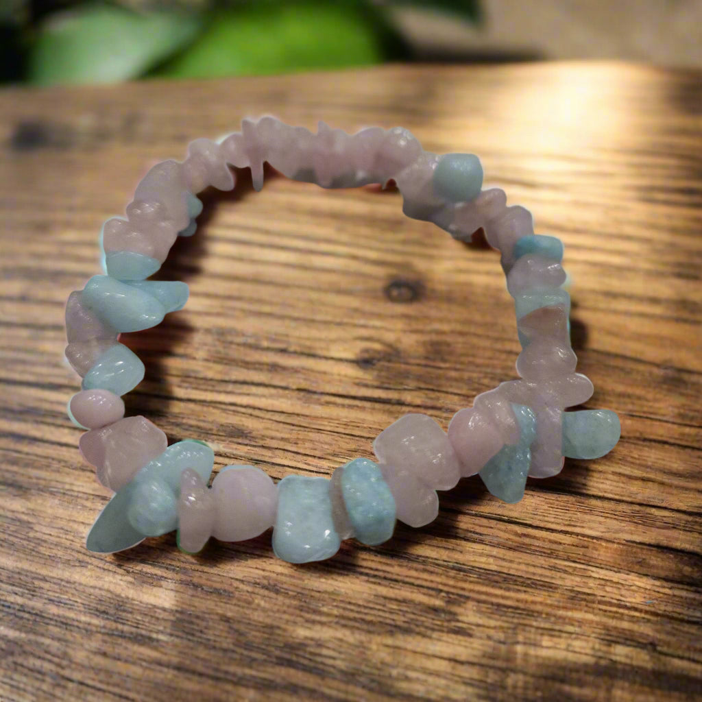 Rose Quartz and Aquamarine Stretchy Bracelet