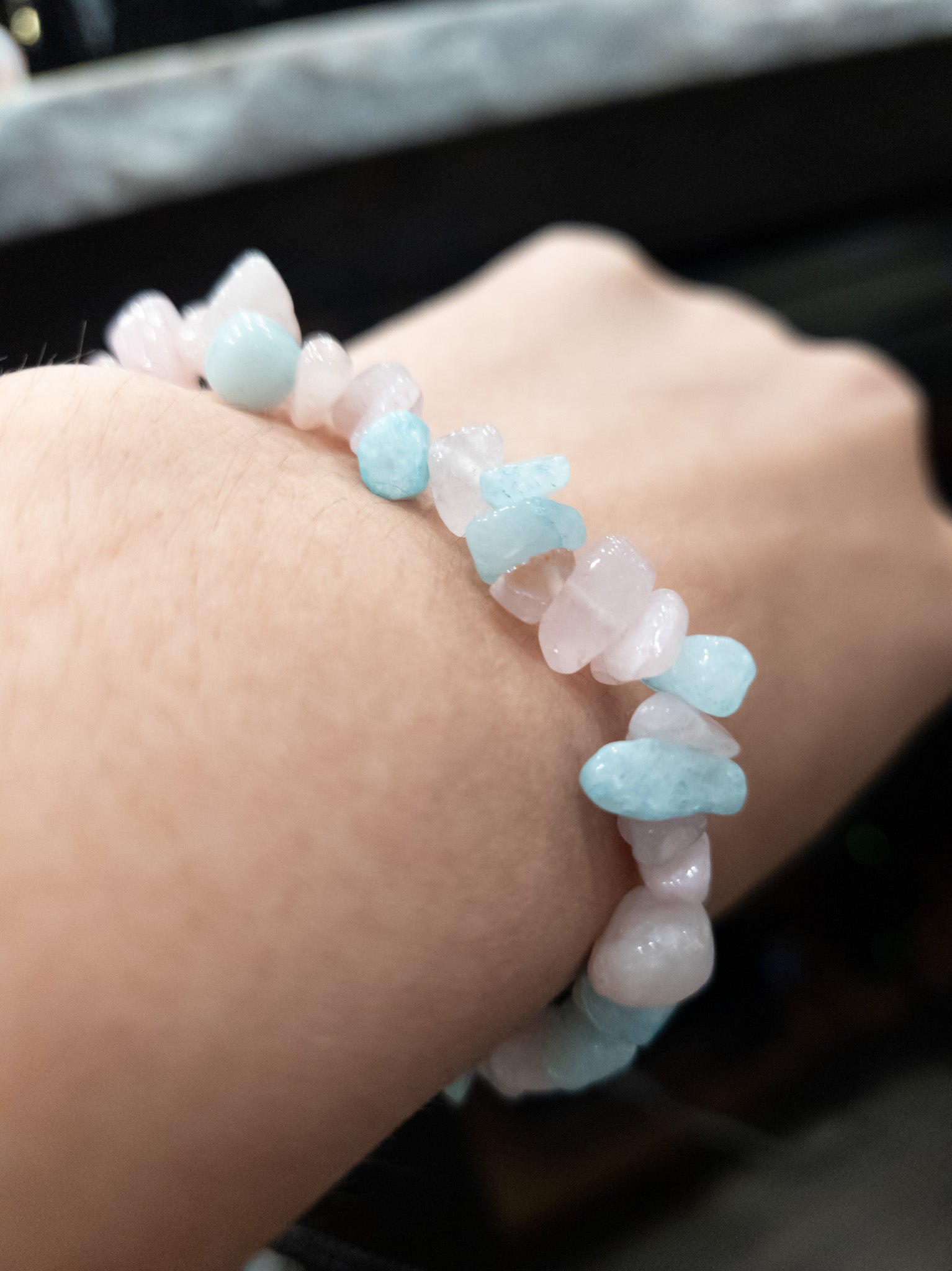 Rose Quartz and Aquamarine Stretchy Bracelet