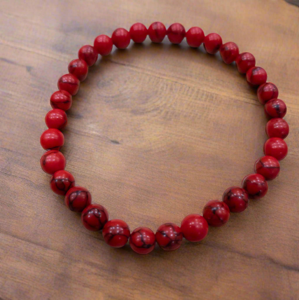 Red Dyed Howlite Stone Stretchy Bracelet