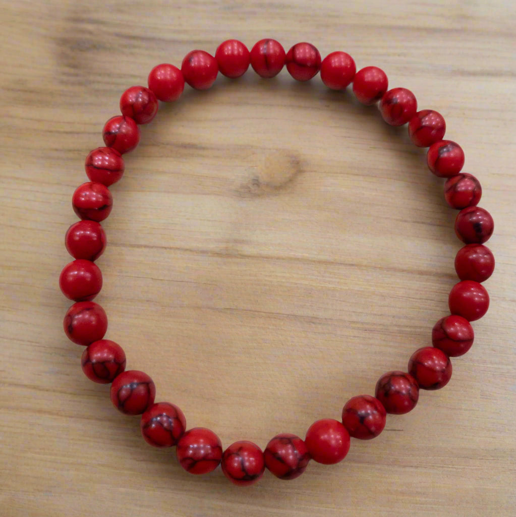 Red Dyed Howlite Stone Stretchy Bracelet