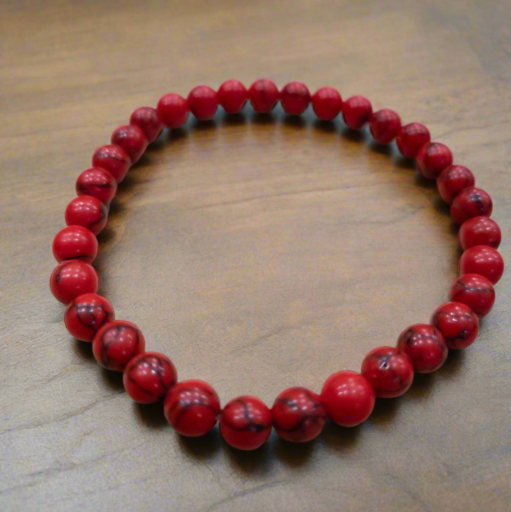 Red Dyed Howlite Stone Stretchy Bracelet