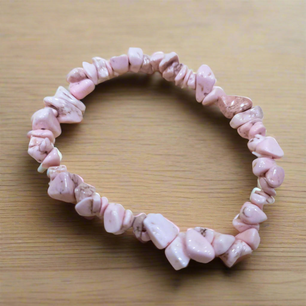 Rhodochrosite Stone Beaded Stretchy Bracelet
