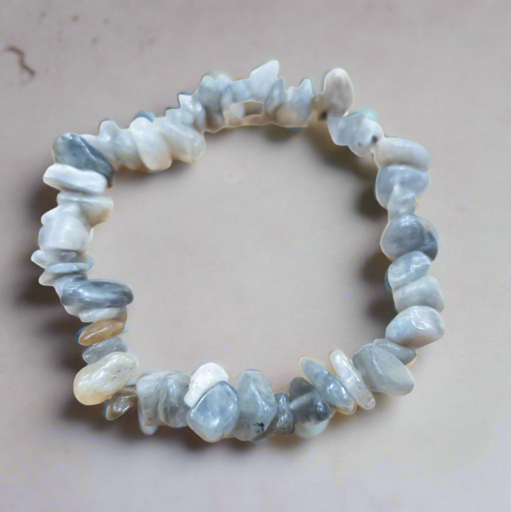 Grey Laborite Stone Beaded Stretchy Bracelet