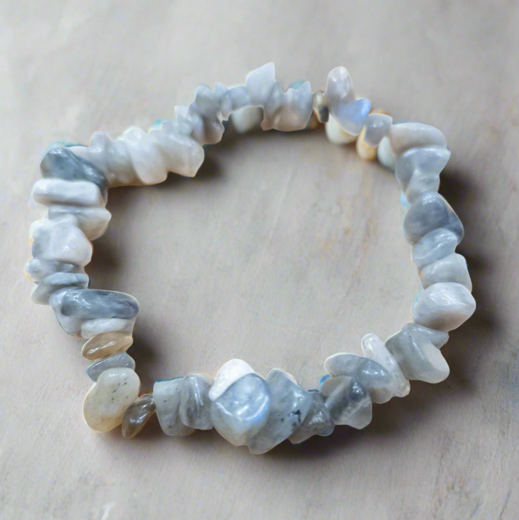 Grey Laborite Stone Beaded Stretchy Bracelet