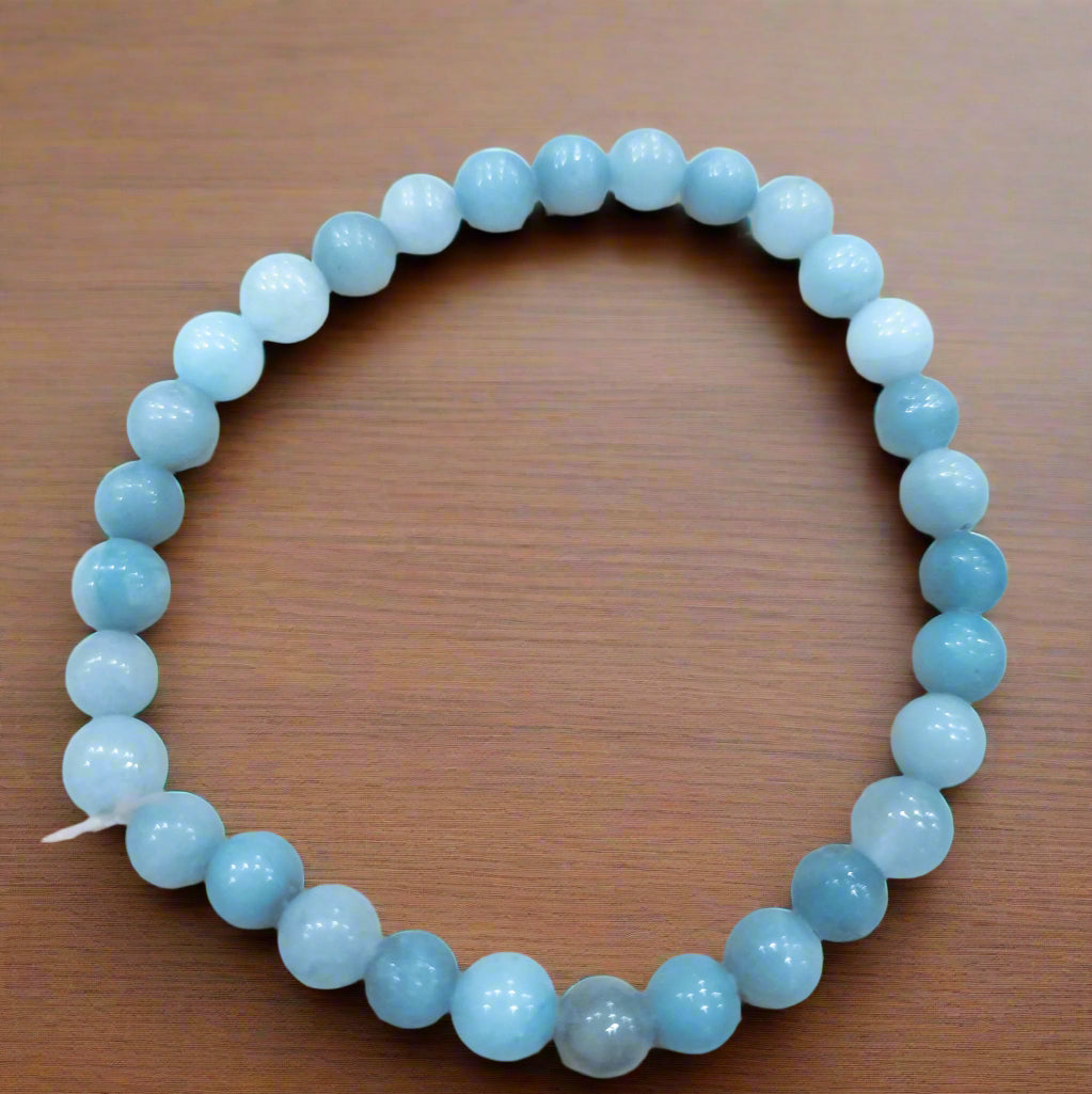 Aquamarine Stone Beaded Stretchy Bracelet