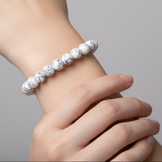 Howlite Stone Beaded Stretchy Bracelet