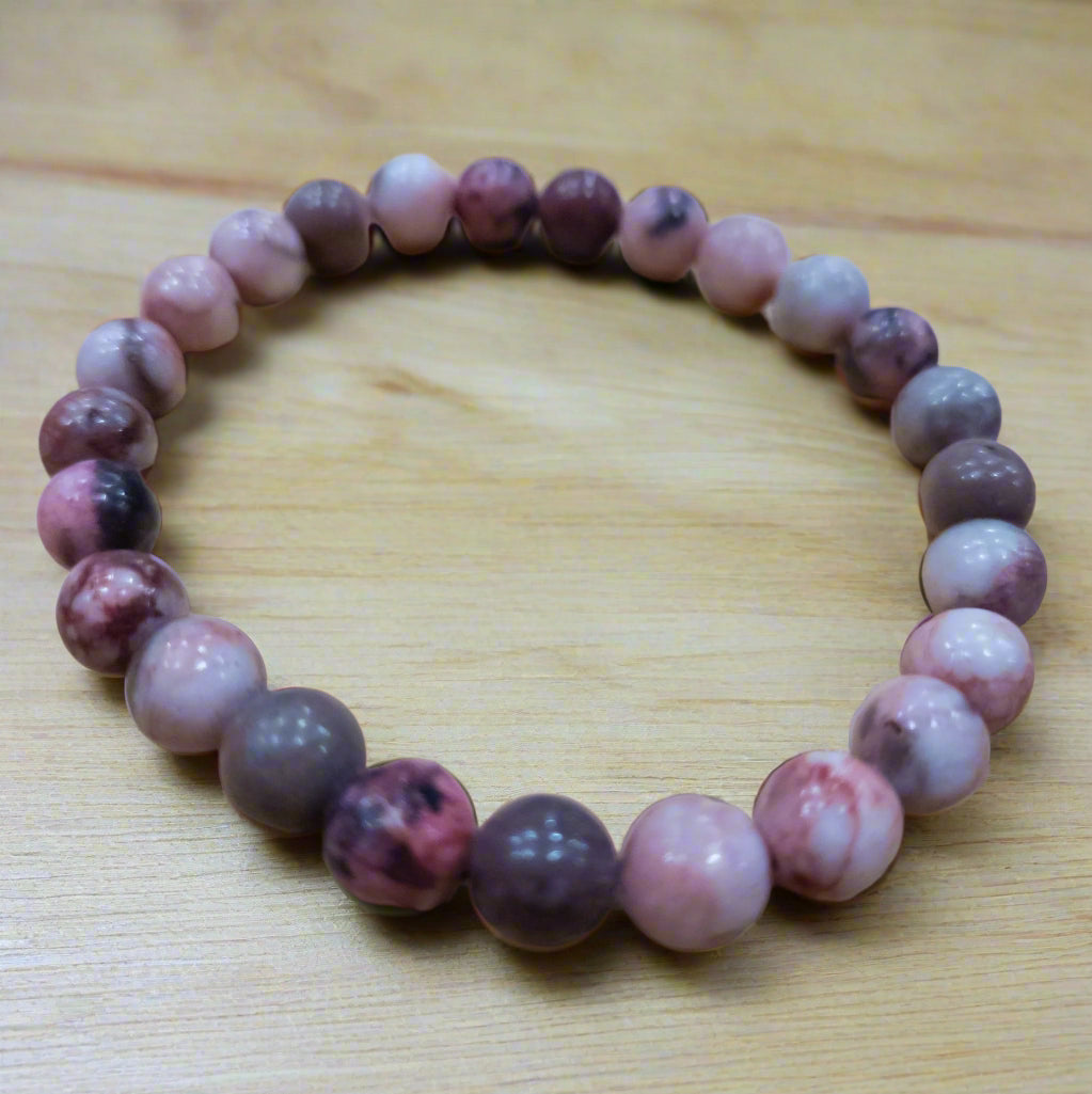 Pink Zebra Jasper Stone Beaded Stretchy Bracelet
