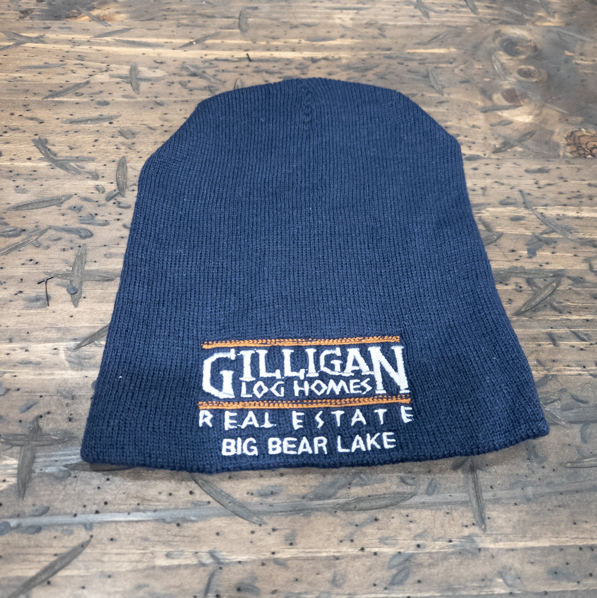 Knit Beanie Hat with "Gilligan Log Homes Real Estate Big Bear Lake"