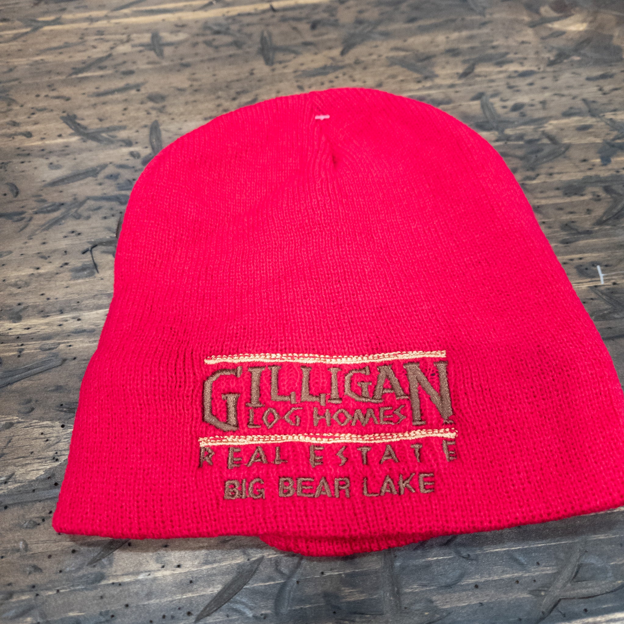 Knit Beanie Hat with "Gilligan Log Homes Real Estate Big Bear Lake"