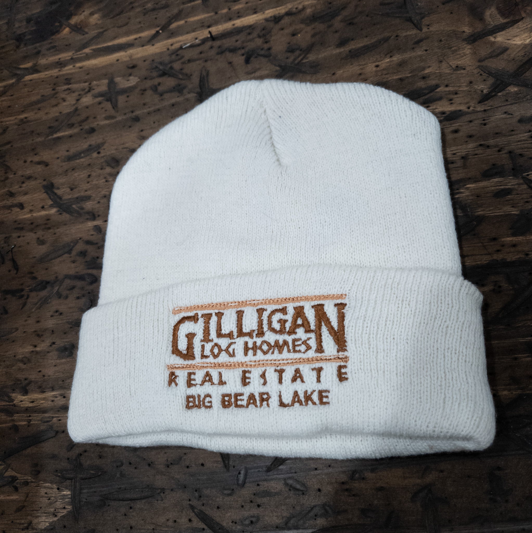 Knit Beanie Hat with "Gilligan Log Homes Real Estate Big Bear Lake"