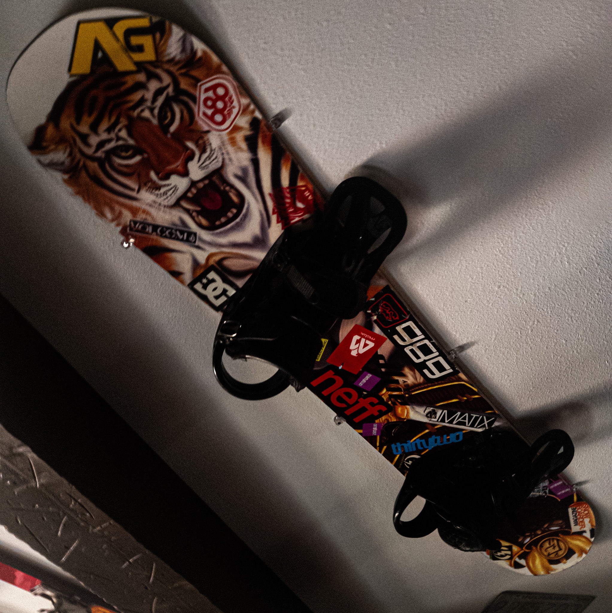 Snowboard Featuring A Fierce Tiger