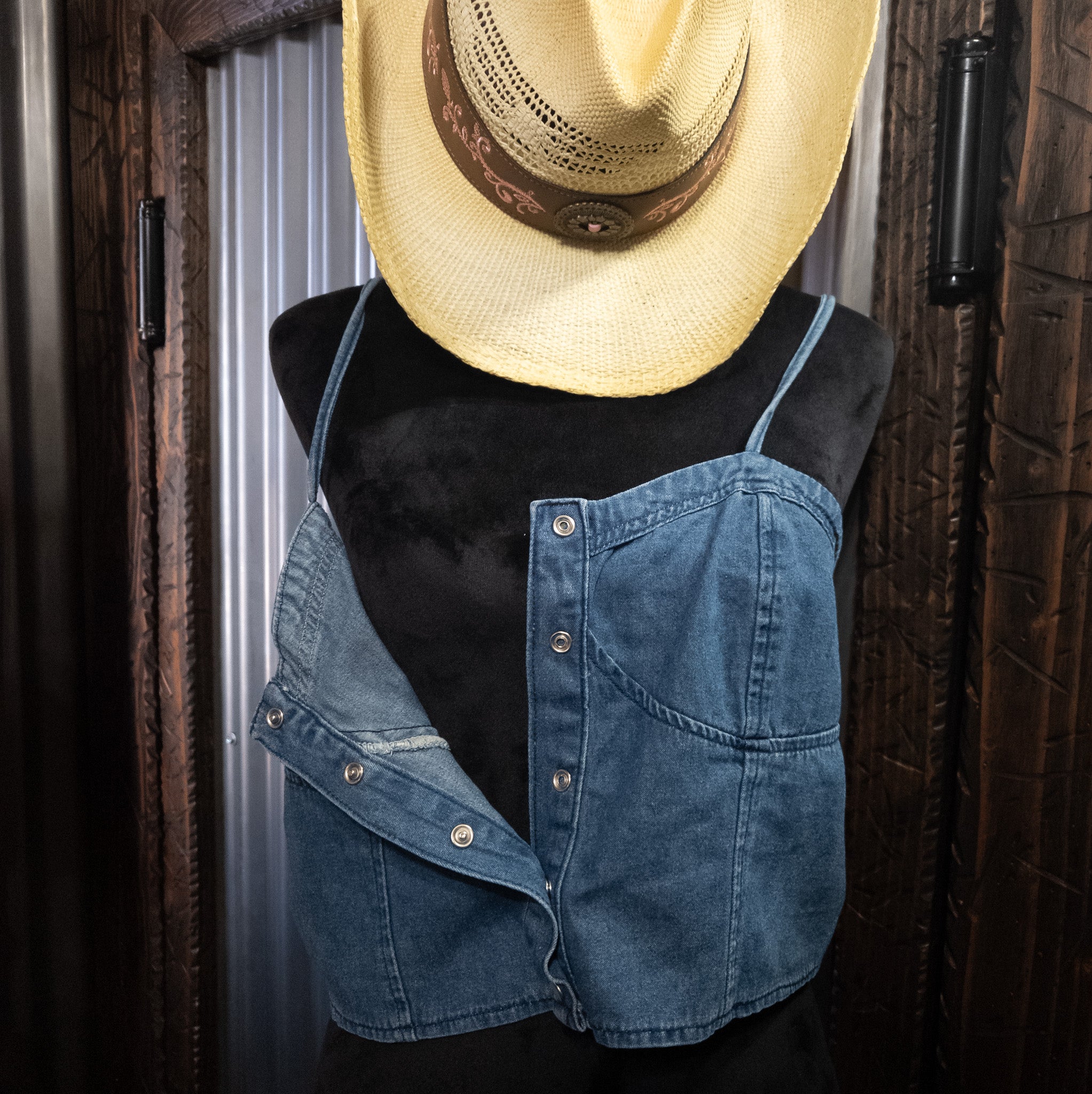 Denim Snap Up Crop Top