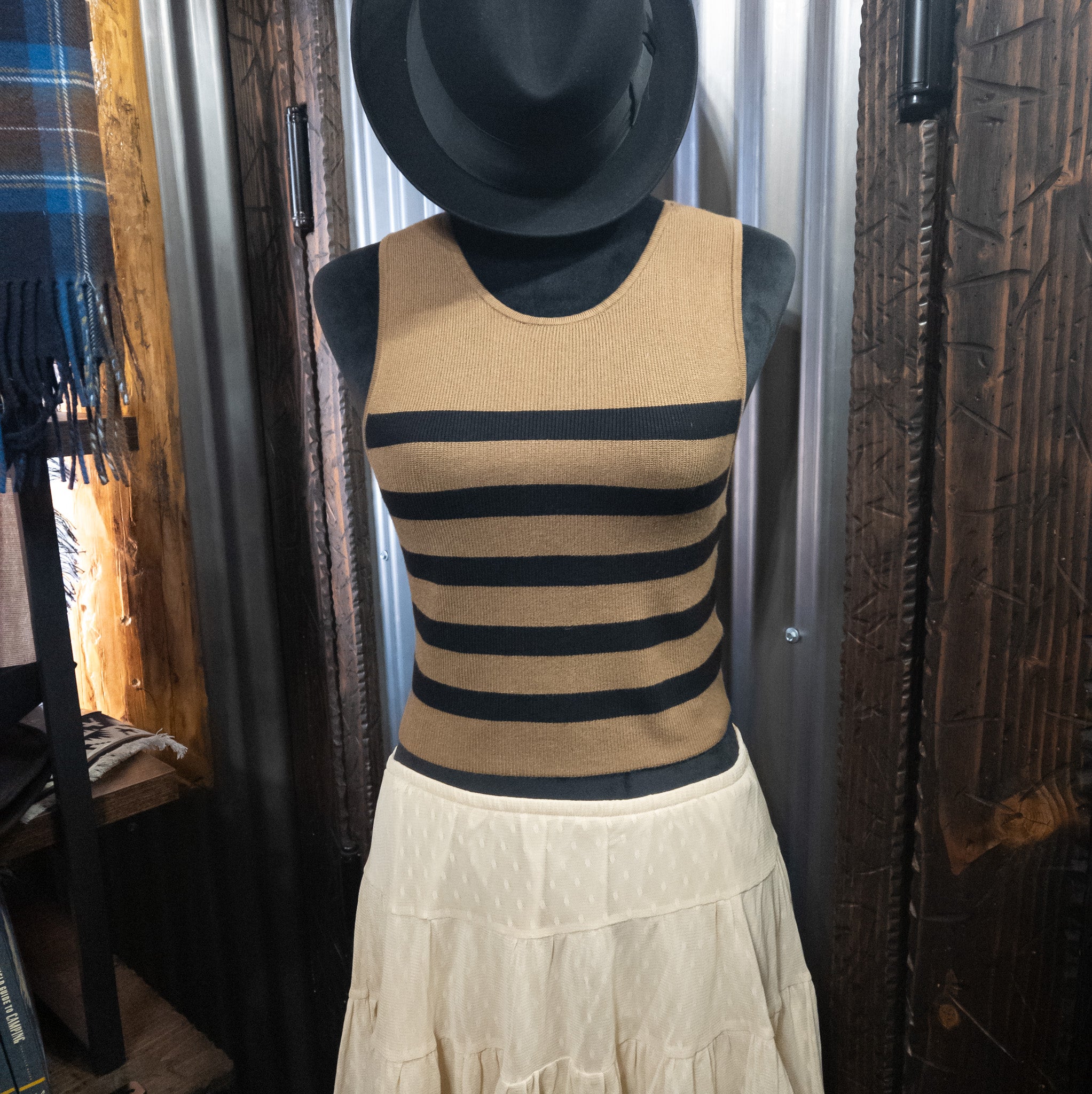 House of Harlow 1960 Luxe Essentials Brown with Black Stripes Halter Top Size Large