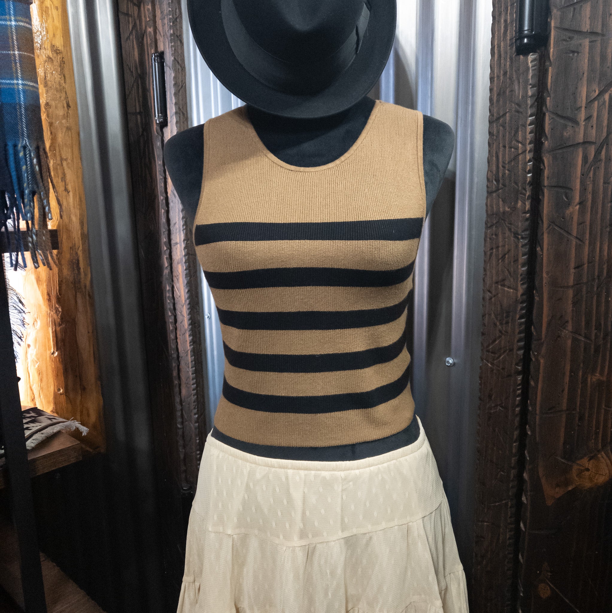 House of Harlow 1960 Luxe Essentials Brown with Black Stripes Halter Top Size Large