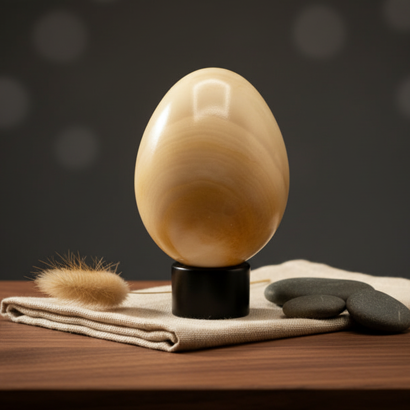Vintage Cream And White Alabaster Egg