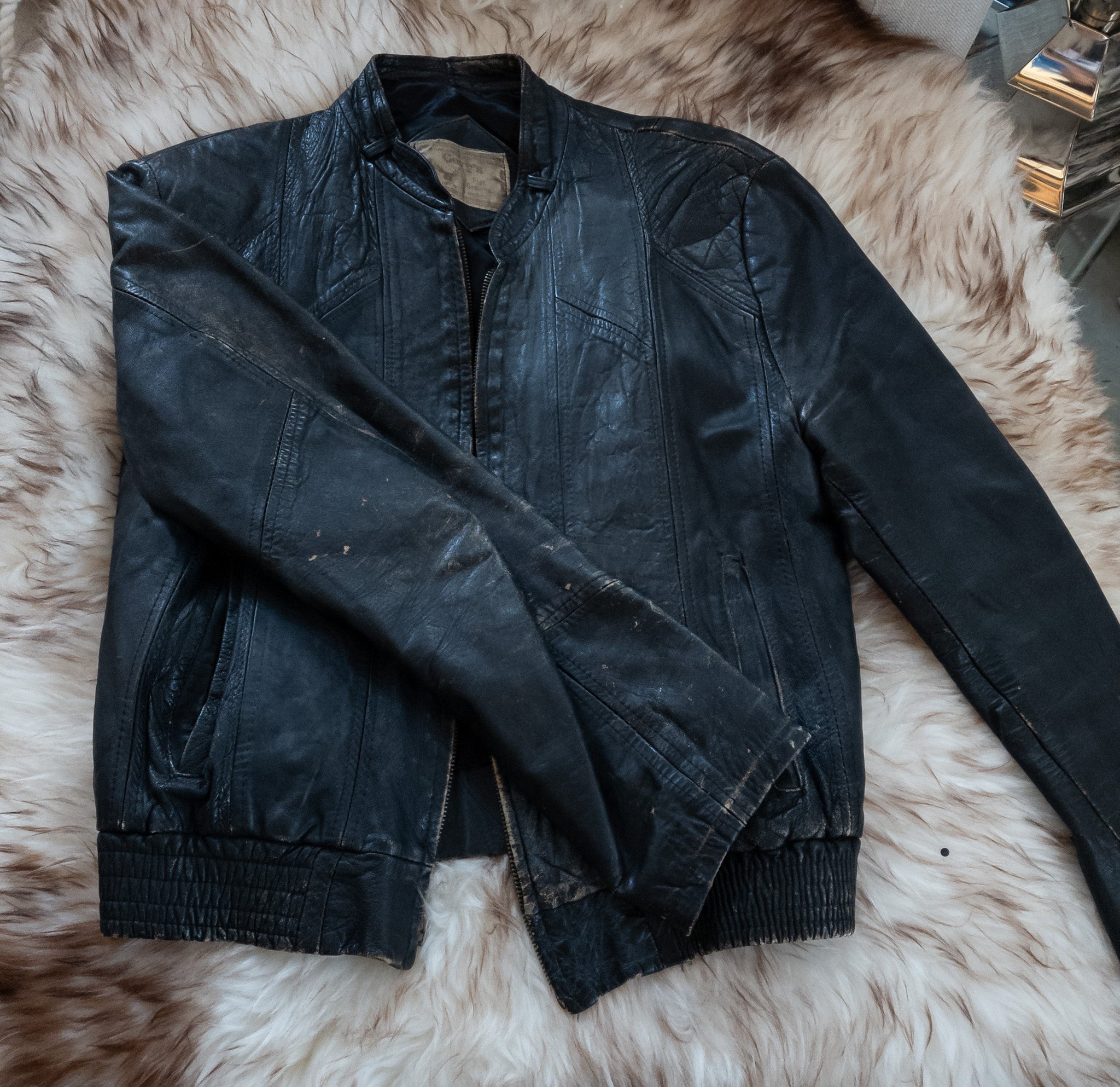 Chevy's Vintage Black Motorcycle Style Leather Jacket Made in Mexico