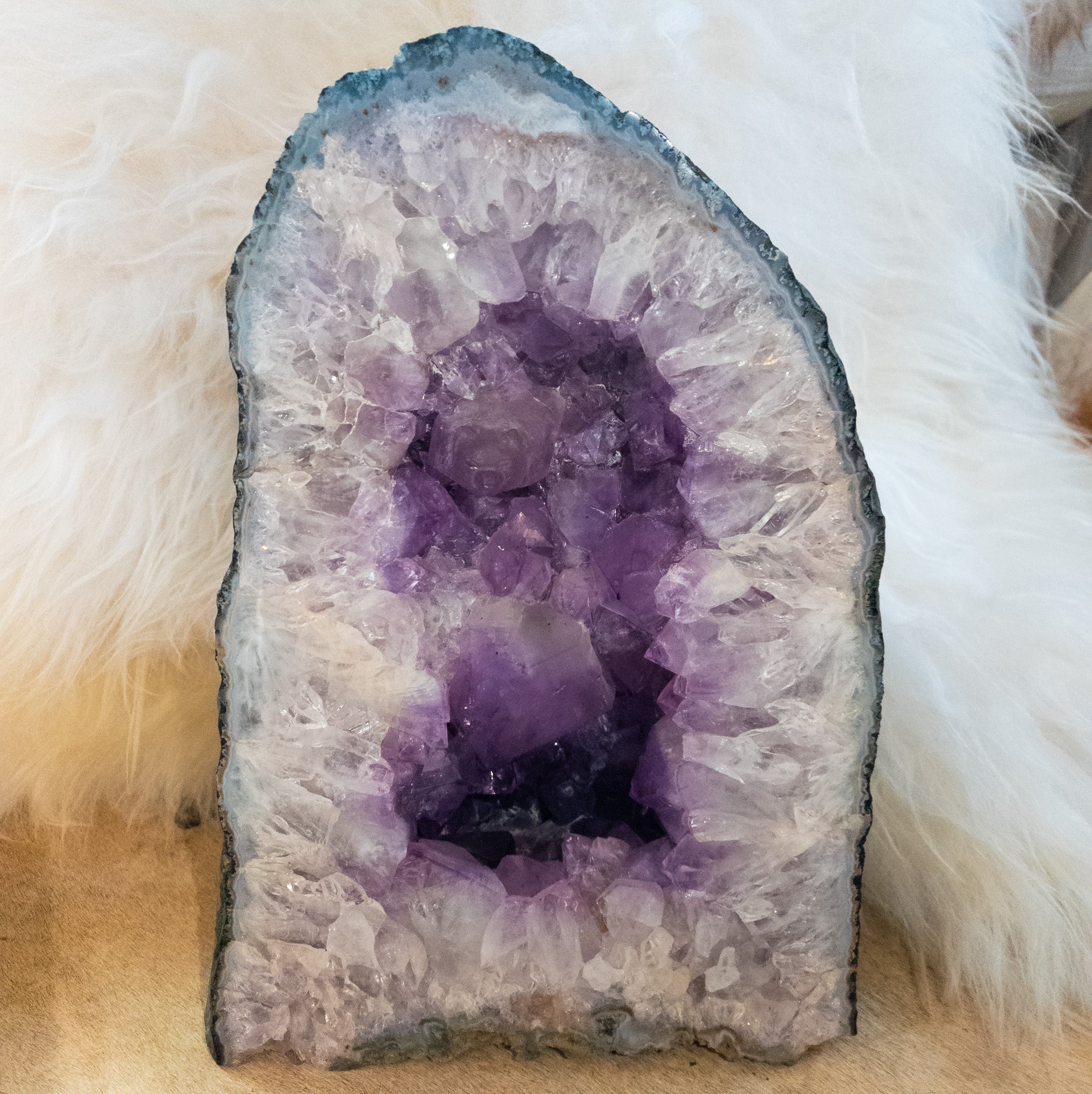 Large Natural Amethyst Geode Featuring Hand Carved Bear in the Crystal 13-inches 30lb