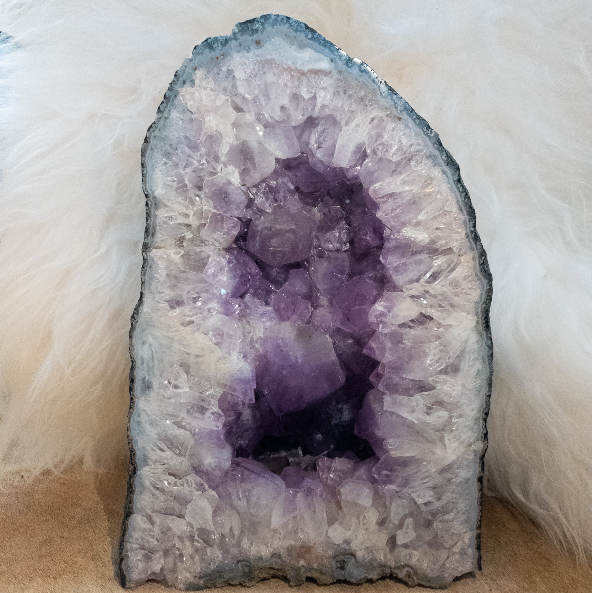 Large Natural Amethyst Geode Featuring Hand Carved Bear in the Crystal 13-inches 30lb