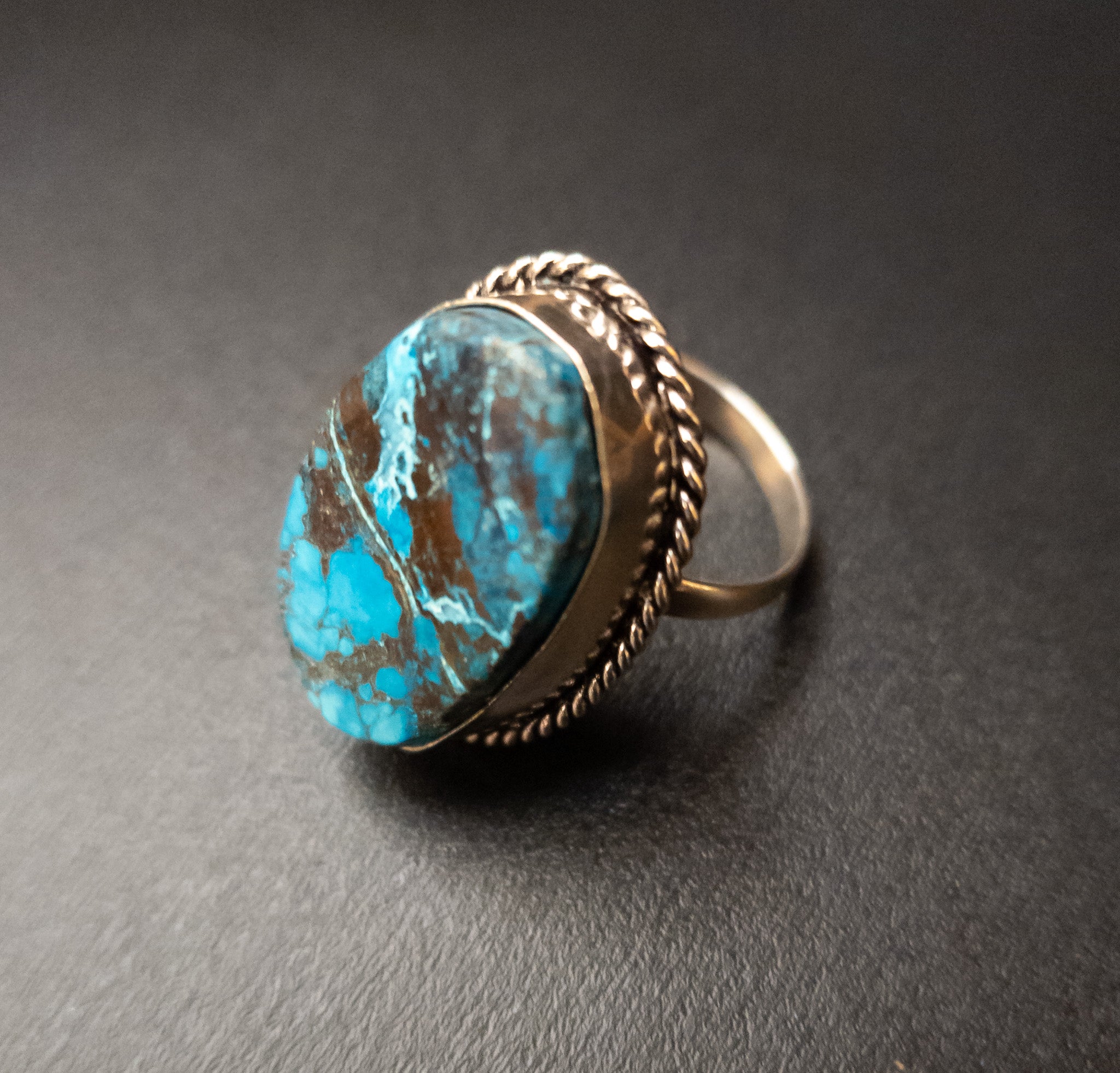 Stunning Turquoise Stone Ring 925 Sterling Silver-Plated Brass Handmade in India