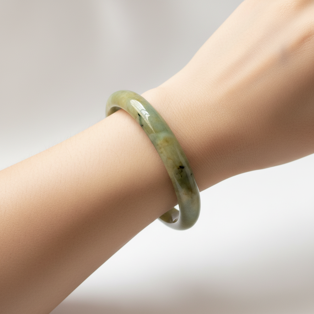 Stunning Natural Jade Bangle Bracelet Size 7