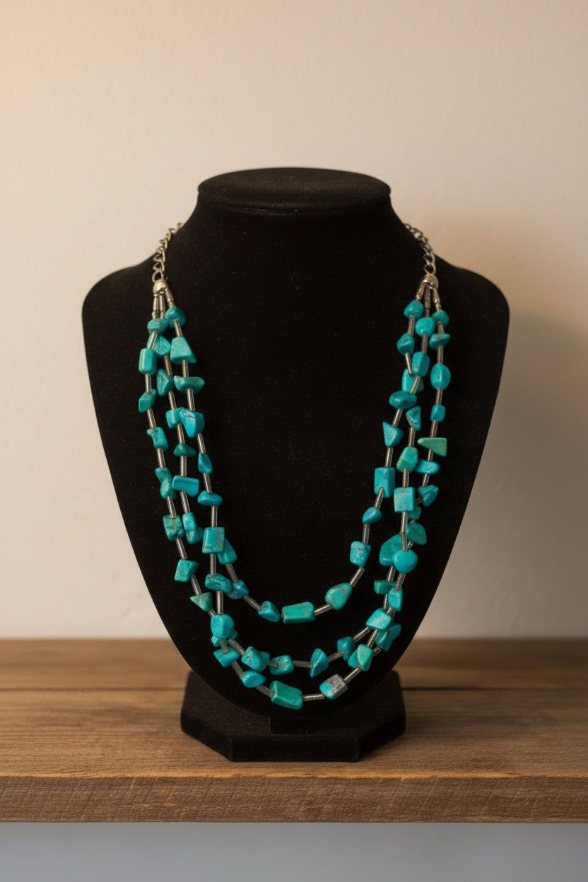 Unique Three-Layered Turquoise Necklace