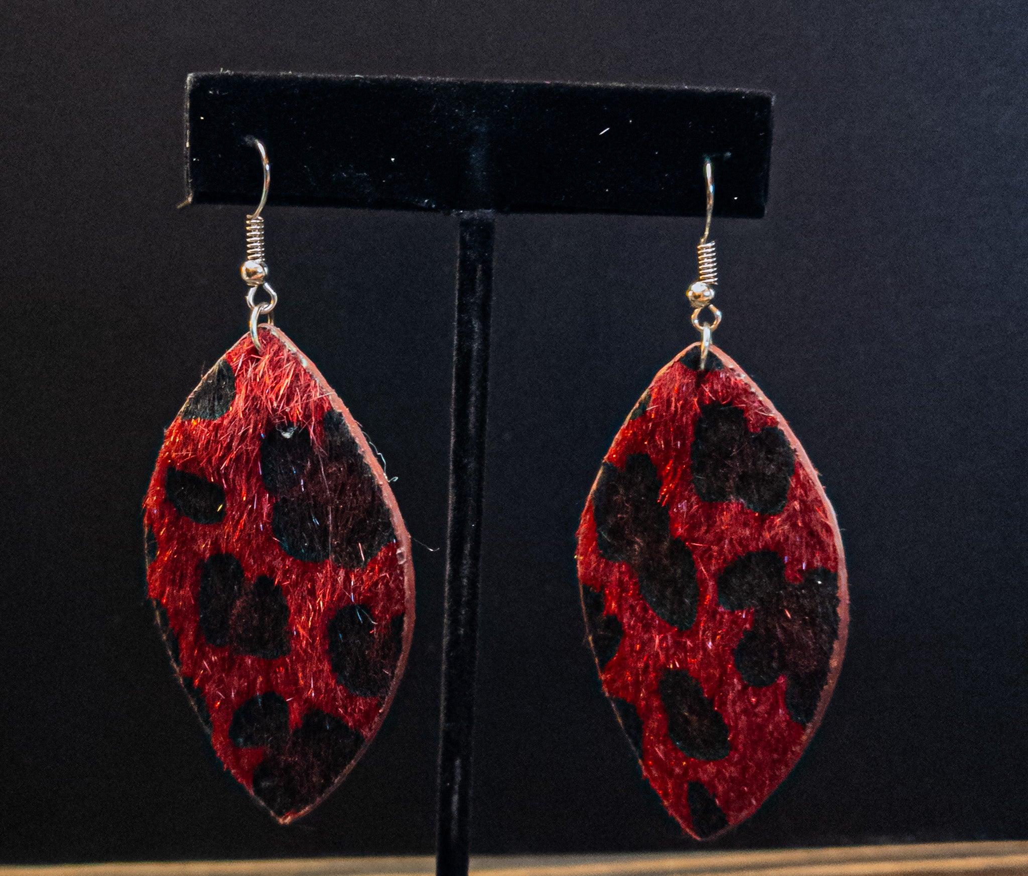 Red Leopard Print Faux Hair Teardrop Earrings Lightweight Statement Dangle Earrings