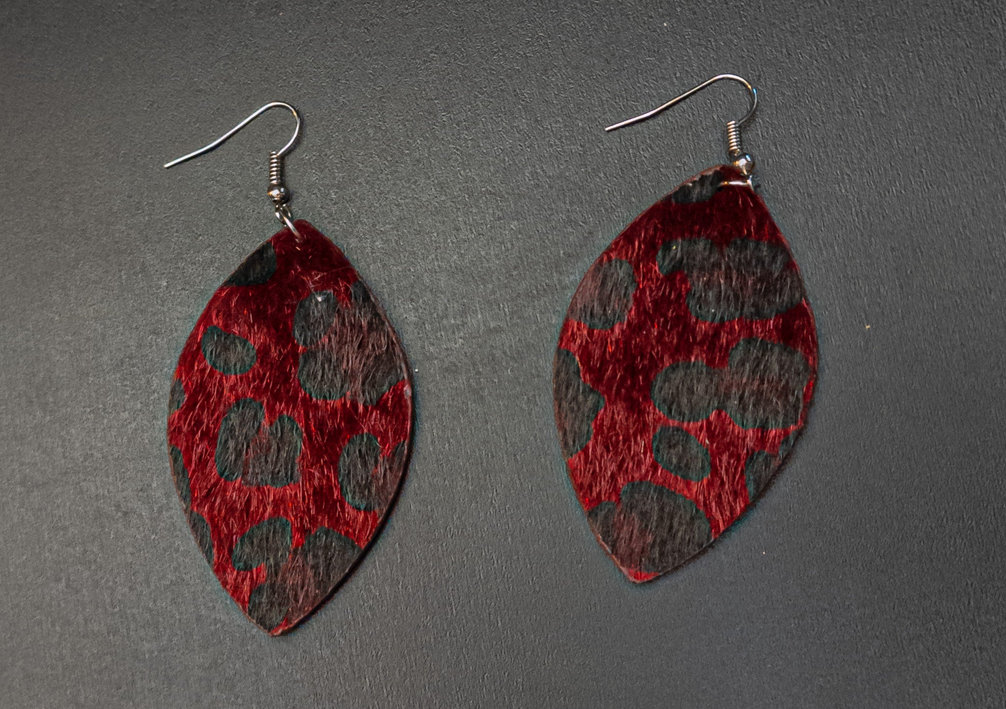 Red Leopard Print Faux-Hair Earrings