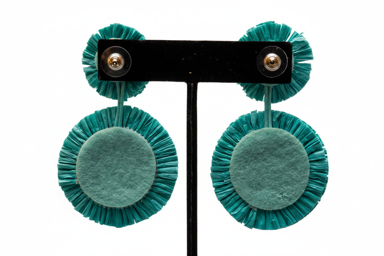 Turquoise Boho Raffia Beaded Earrings